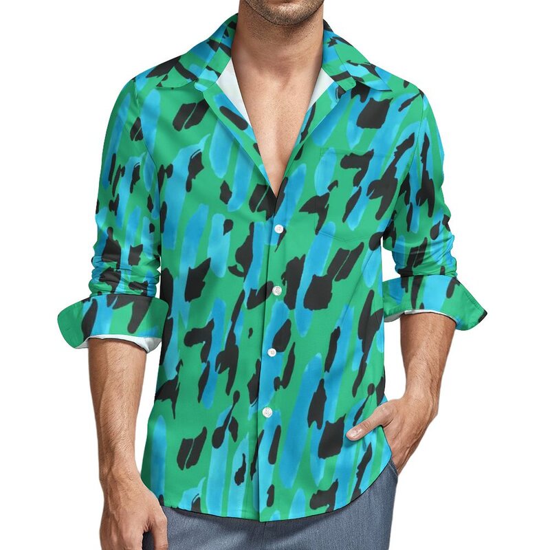 Classic Camouflage Shirt Camouflage Military Design Army Casual Shirt Long Sleeve Graphic Street Shirt Top Wholesale