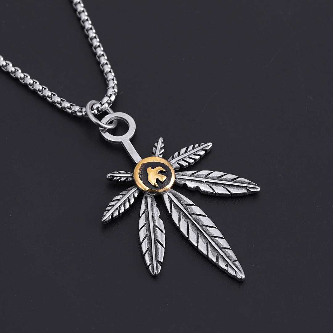 Neues Design personalisierte Punk Blatt Titan Edelstahl Halskette_voghion.com