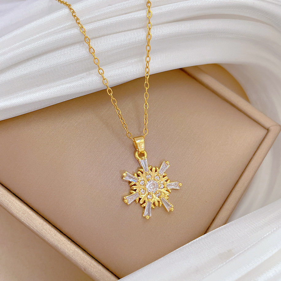 Snowflake Diamond Necklace Luxury Titanium Steel Collarbone Chain_voghion.com