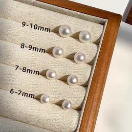 s999纯银强光淡水馒头珍珠耳钉女简约百搭高级感耳环2025爆款耳饰