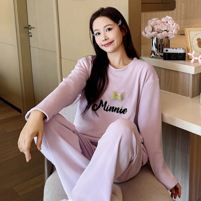 实体批发实体店】秋冬睡衣女双面海岛绒加厚圆领舒适套装可外穿保|undefined