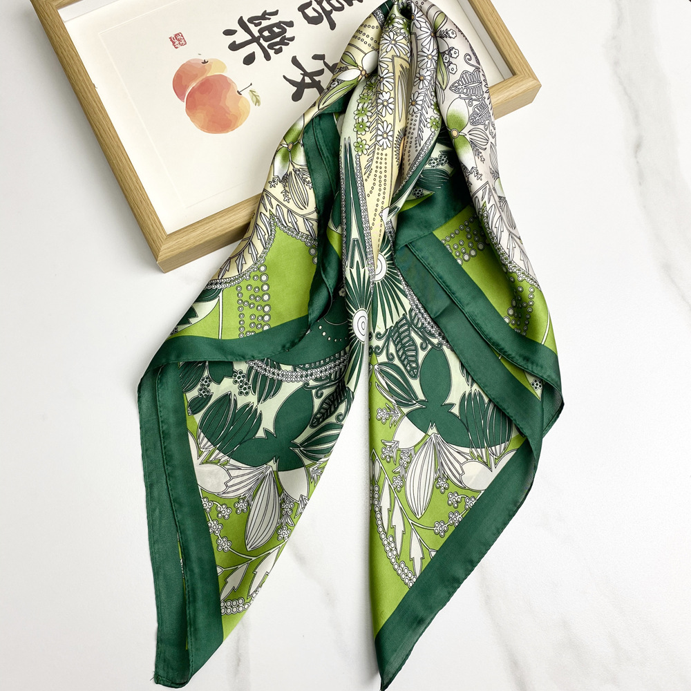 Silk Scarf Classification Daily Occasion Women's Sweet Pastoral Flower Satin Printing Silk Scarf