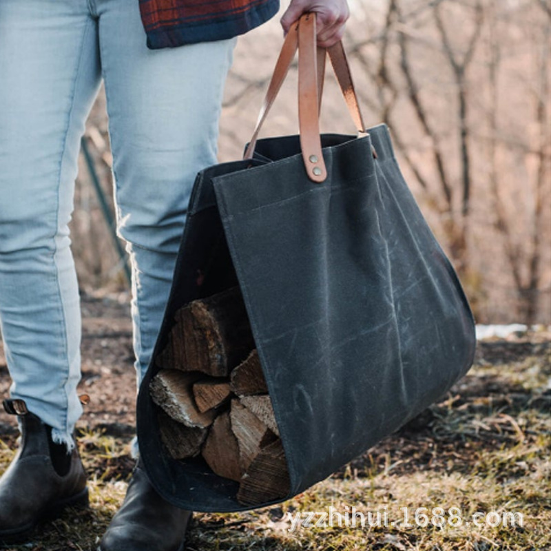 户外野炊柴火搬运袋 防水帆布木棍收纳袋 便携式木柴手提袋