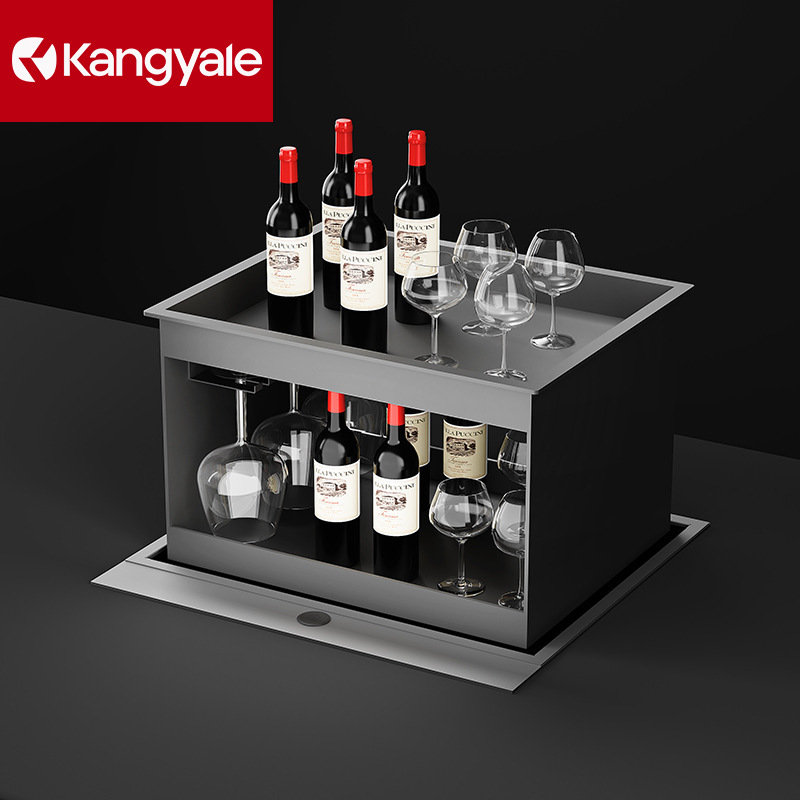 Cabinet Lifting Wine Rack Household Floor Cabinet Multi-Functional Intelligent Lifting Wine Cabinet Basket Double-Layer Wine Bottle Wine Glass Storage Rack