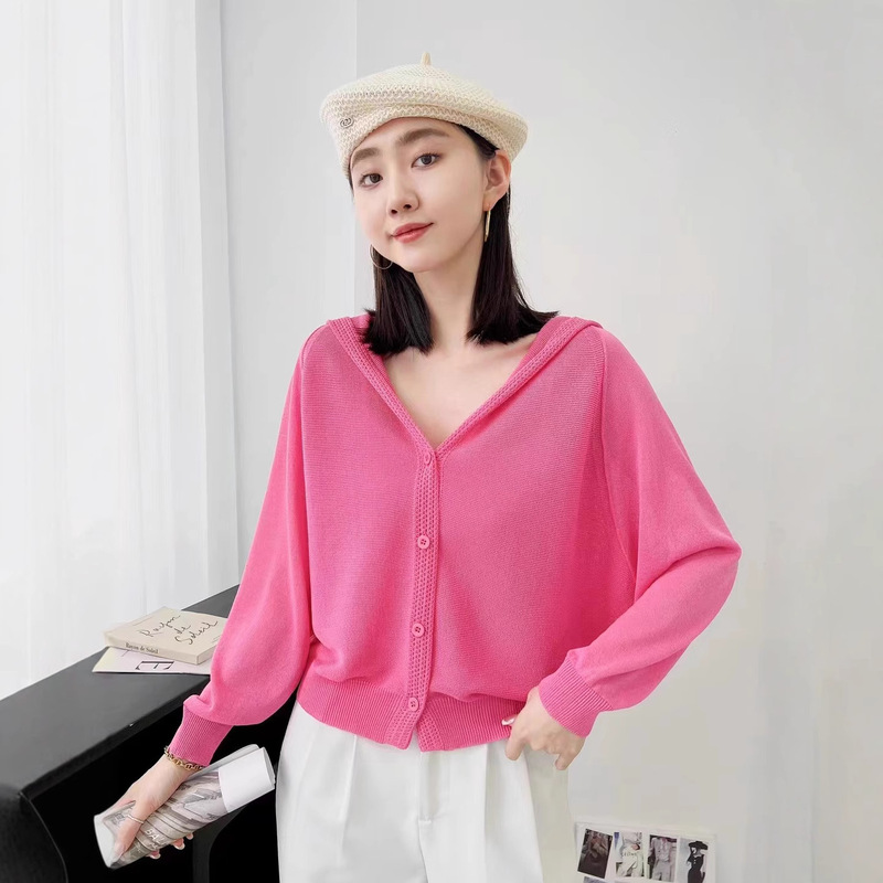 Autumn Bat Sleeve Knitted Cardigan Women's New Fashion Outer Long-Sleeved Hooded Bat Shirt Loose Sweater Women's Jacket