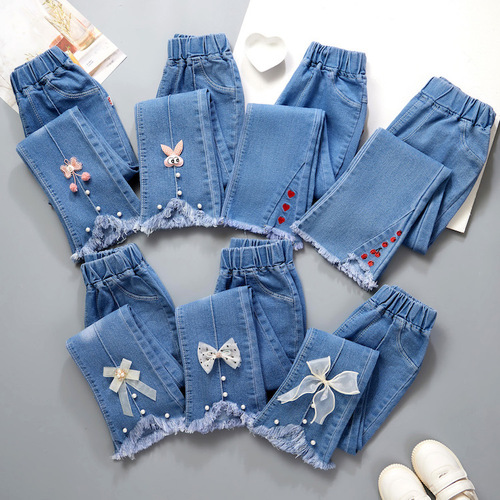 Children's Clothing Wholesale Girls Jeans Spring and Autumn Medium and Large Children's Wide Leg Pants Baby Casual Girls Flared Long Pants