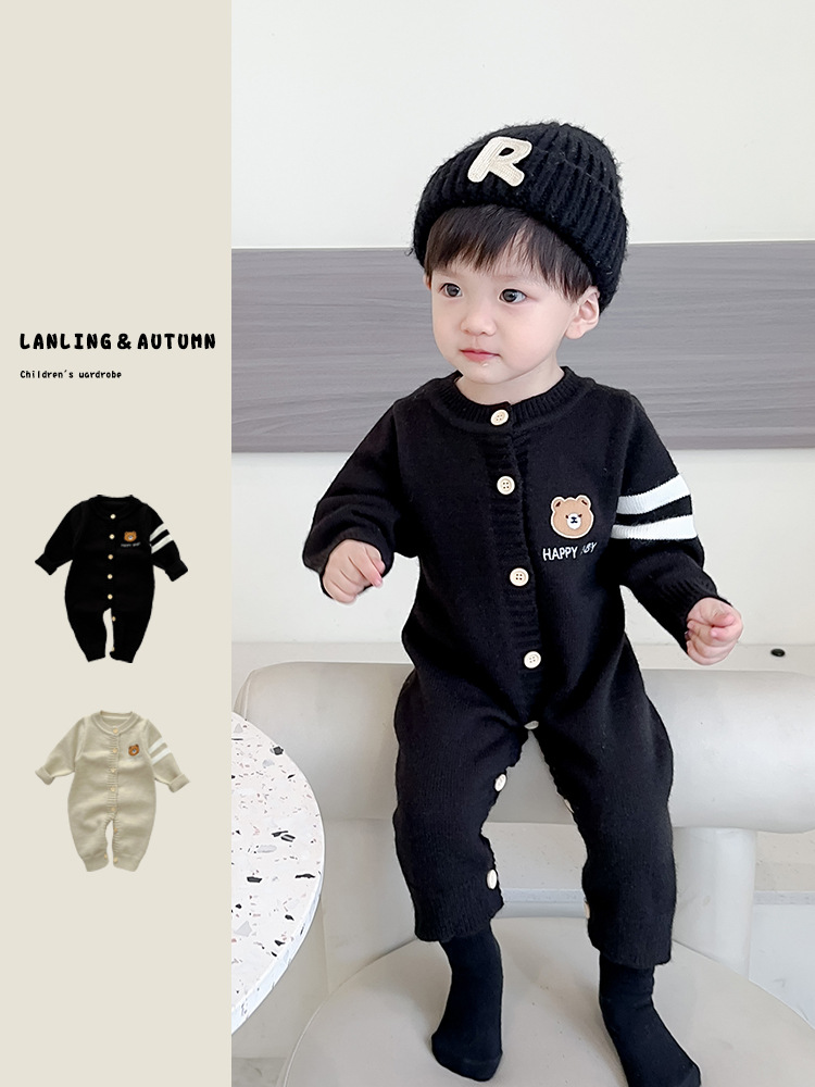 INS estilo bebé Otoño e Invierno ropa serie oso mameluco de punto bebé suéter cardigan abrigo salida mono