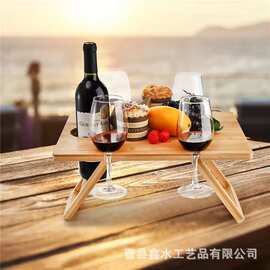 木质户外折叠桌便携式露营葡萄酒架野餐桌木质户外露营便携架
