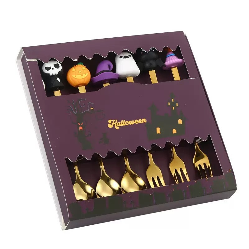 クロスボーダーステンレス鋼食器セットクリエイティブハロウィンフォークとスプーンセットケーキデザートスプーンフルーツフォーク工場直販|undefined