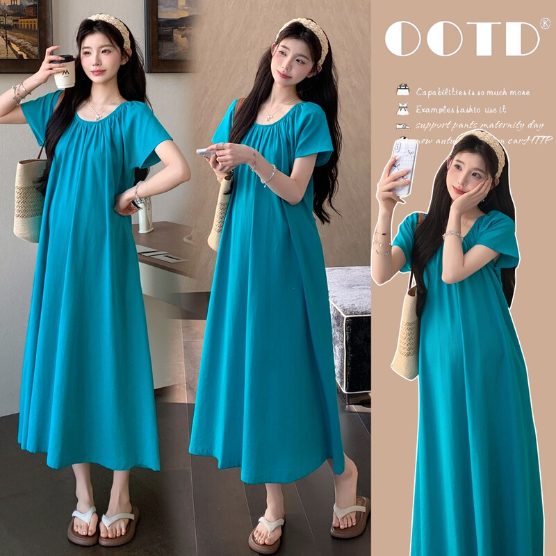 Korean Dongdaemun Summer New Style Lazy Solid Color Casual Fashion Versatile Loose Mid-Length Maternity Dress