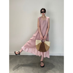100麻フレンチハイエンド不規則な裾スプライシングベストドレス偽ツーピーススプライシングサマードレス女性用