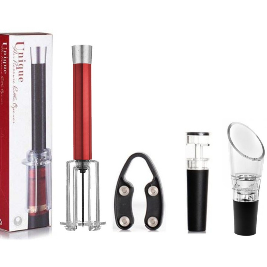 Caja de color: abrebotellas de aire de aleación de aluminio rojo, juego de cuatro piezas de tapón de vino