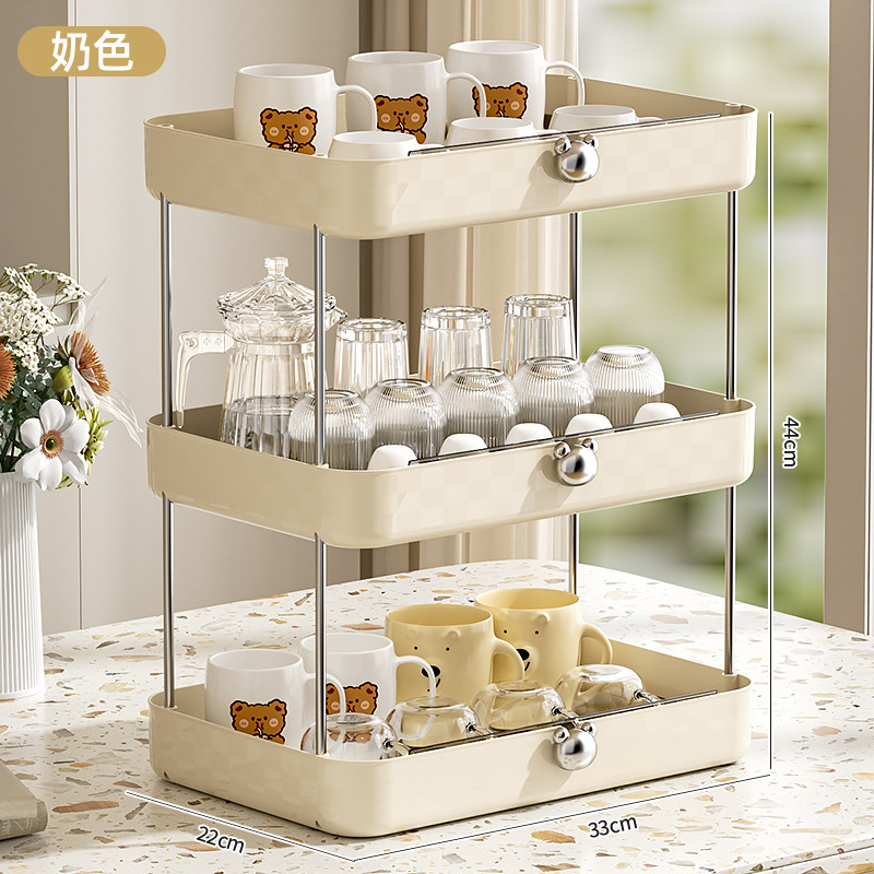 Cream-colored three-layer [cup storage rack] can be drained