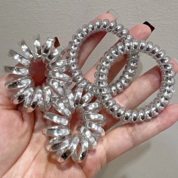 silver Telephone Line Hair Ring Hair Rope Simple Style Korean Style Fashionable Cold Style All-match Micro-elastic Hair Strap for Women silver Telephone Line Hair Ring Hair Rope Simple Style Korean Style Fashionable Cold Style All-match Micro-elastic Hair Strap for Women