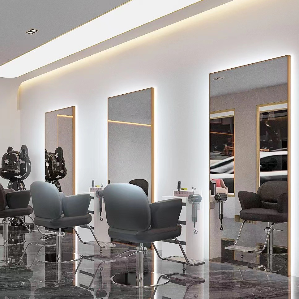Espejo de peluquería con lámpara de línea para salón de peluquería, espejo de corte de pelo, espejo de pared, espejo de peluquería