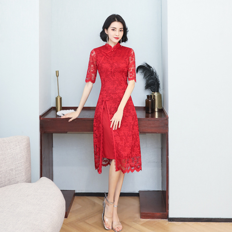 New cheongsam modified young girl ao dai retro lace Chinese style Daily dress short summer