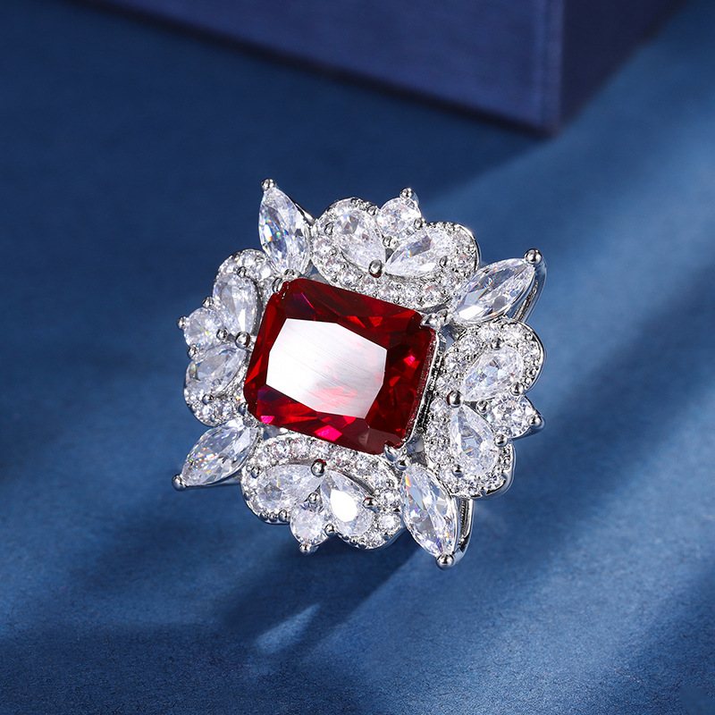 Zhuang Sheng joyas cobre inferior chapado en oro Nueva simulación rojo corindón luz rectangular lujo textura traje 10*12-7*9