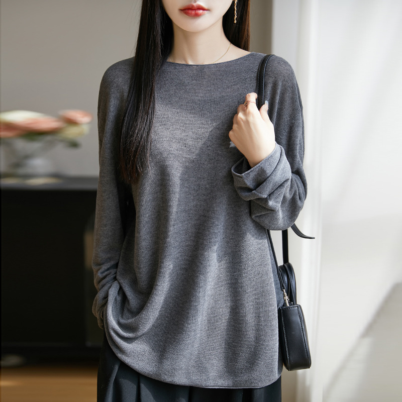 女性用ワンラインカラールーズニットセーター2025春夏新作エアコン付きルーム長袖アウター微透けレイジースタイルトップ|undefined