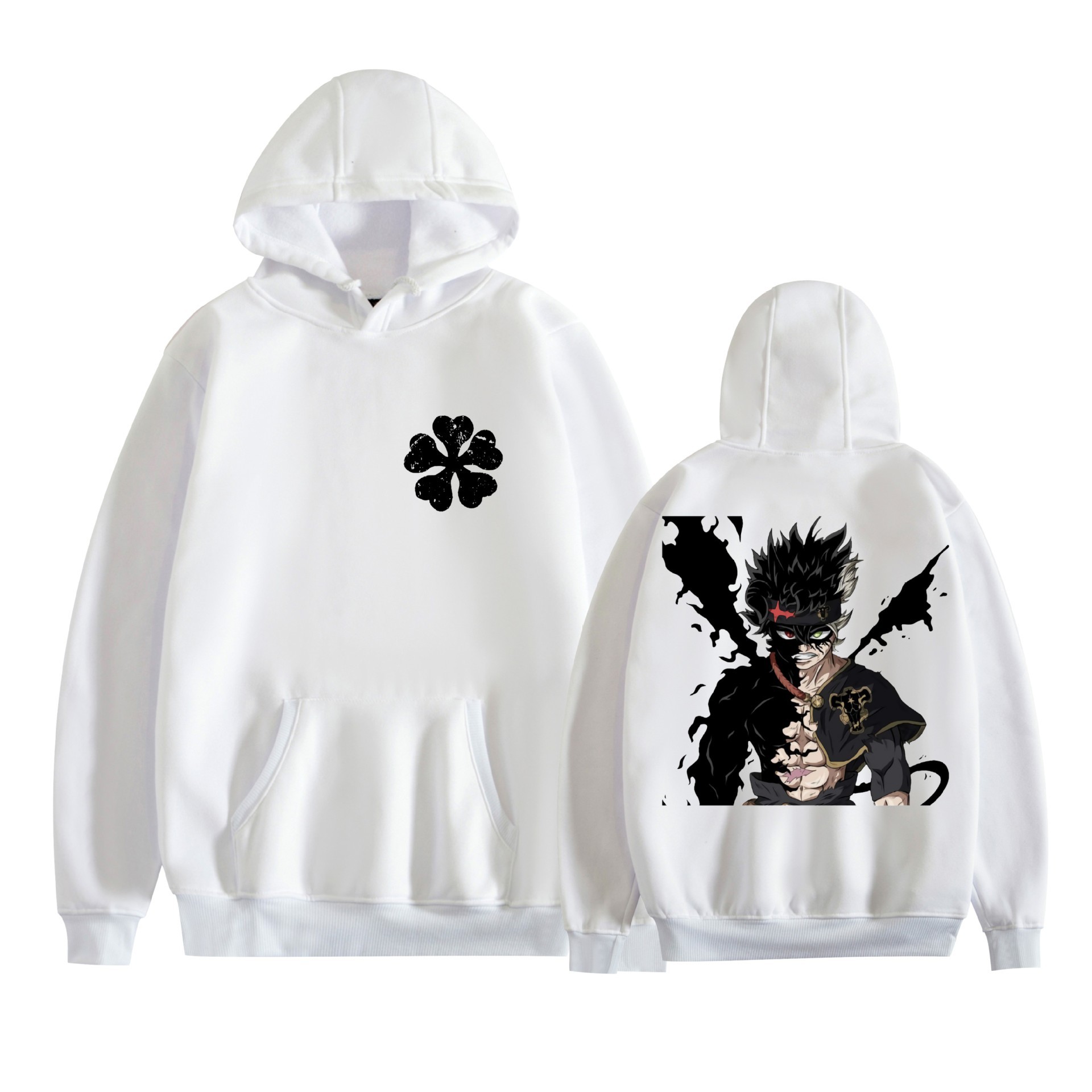 Trébol de cuatro hojas negro nuevo transfronterizo Black Clover animación periféricos hombres y mujeres suéter con capucha suelto casual