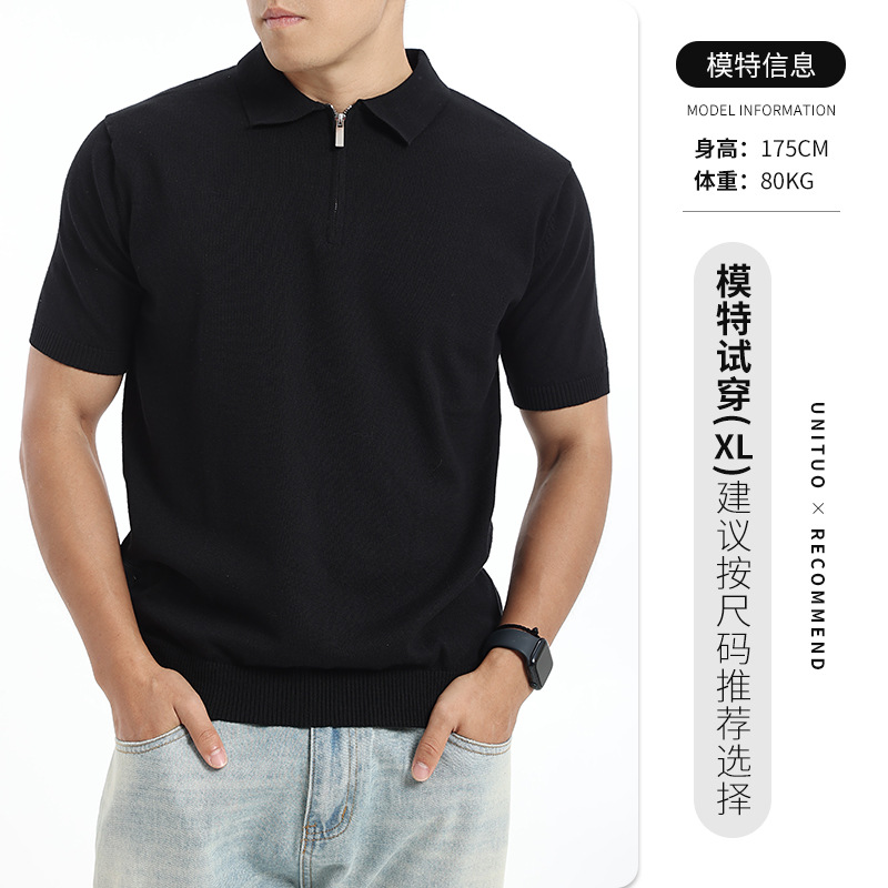 Europa y los Estados Unidos transfronterizos hombres semi-cremallera de punto correa de algodón collar polo camisa de manga corta de alto nivel ligera de negocios ropa casual para hombres