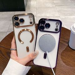 适用iPhone17Pro手机壳电镀尾巴透明磁吸苹果16全包防摔保护套TPU