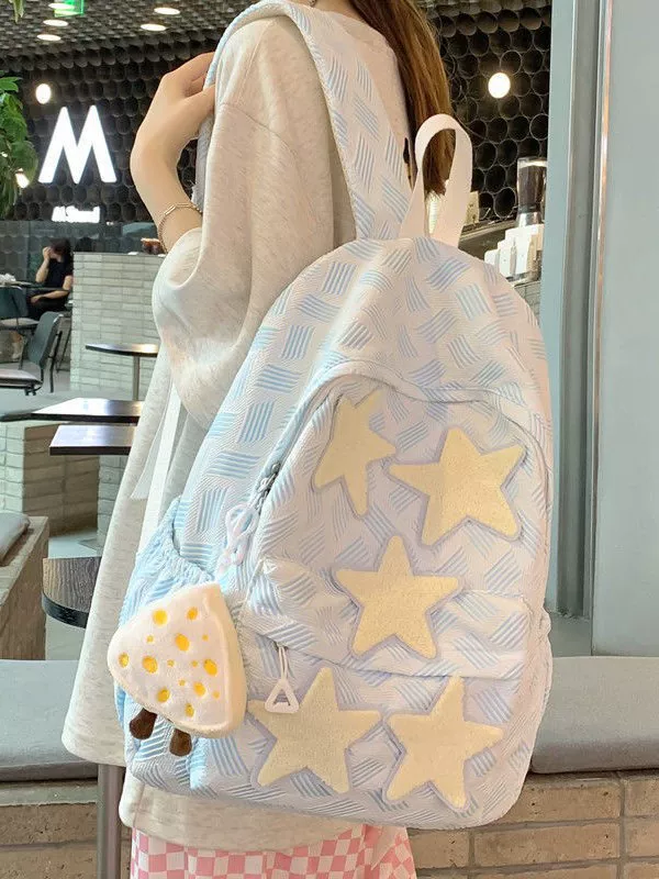 Backpack for Teens Secondary School Students, Star Pattern, Cheese Pendant, Lightweight 0.32 kg