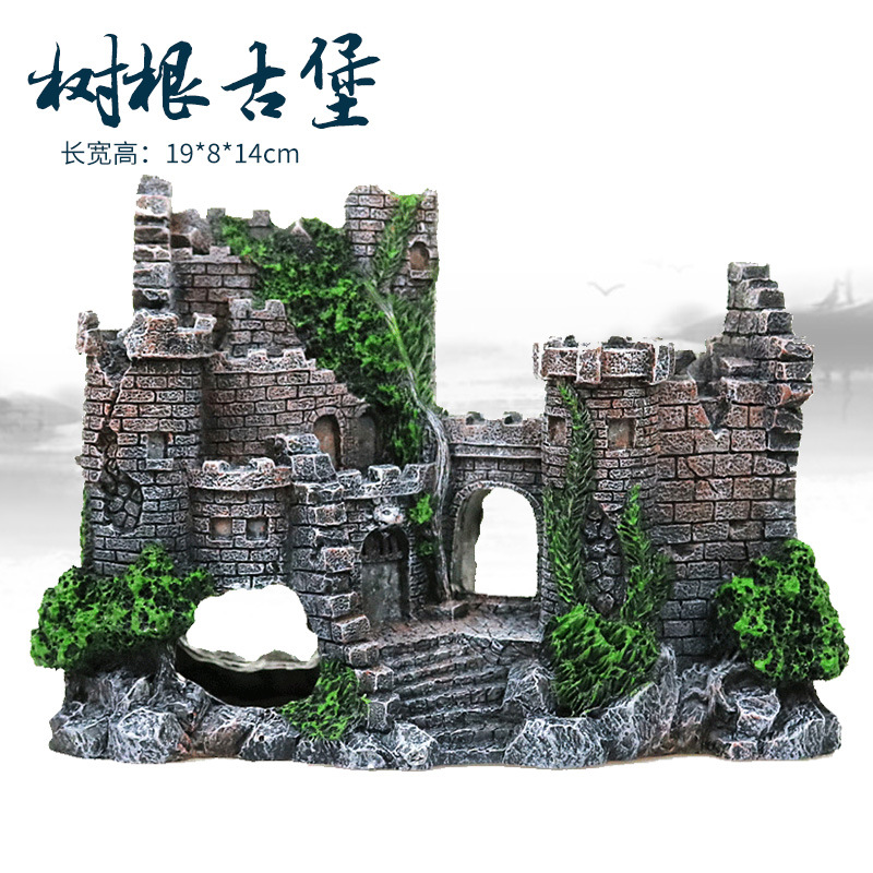 Pecera decoraciones simulación paisaje rocalla suministros adornos acuario casa de diseño Castillo Europeo tamaño grande pequeño
