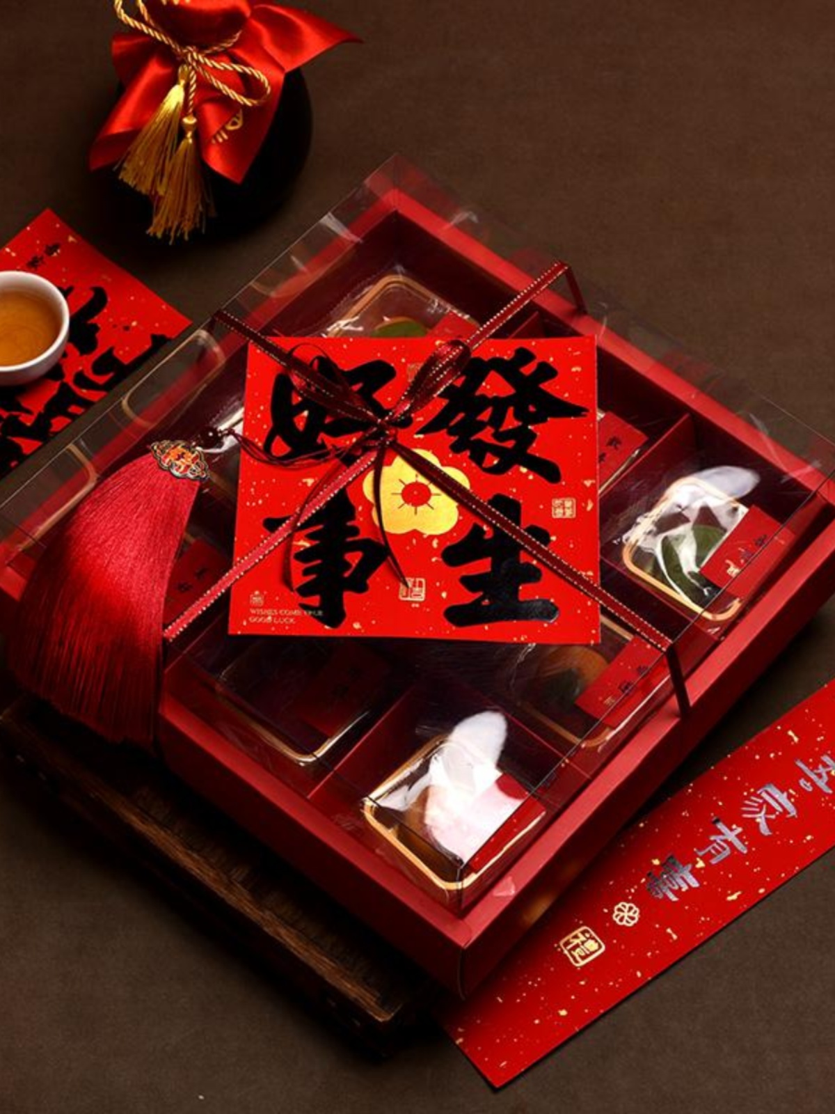 Caja de pastel de luna roja Jiugongji caja de regalo transparente pasteles chinos postre pastel de punto occidental caja de regalo de dulces