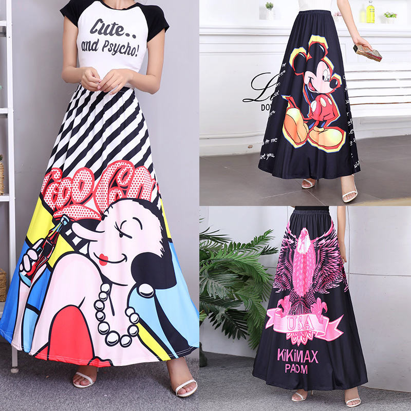 Cross-Border Hot-Selling New Women's Skirt, European and American Style, Amazon Ebay Cartoon Print High-Waisted Stretch Long Skirt, Fashionable Cross-Border Hot-Selling New Women's Skirt, European and American Style, Amazon Ebay Cartoon Print High-Waisted Stretch Long Skirt, Fashionable