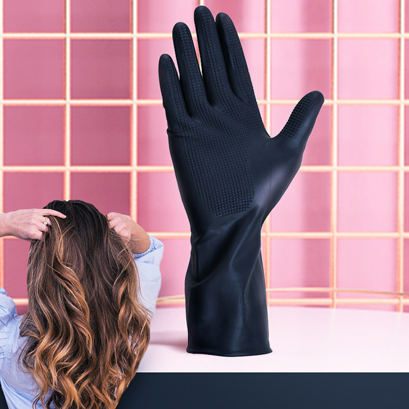 美发黑色手套加厚乳胶焗油烫发染发洗头耐磨防水防滑专业剪发理发