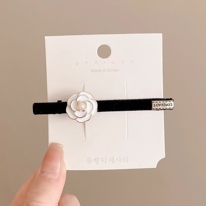 Camellia clásica de terciopelo negro clips delicado clips de frangeo in coreano clip de borde clip clip clip de pelo adornamiento