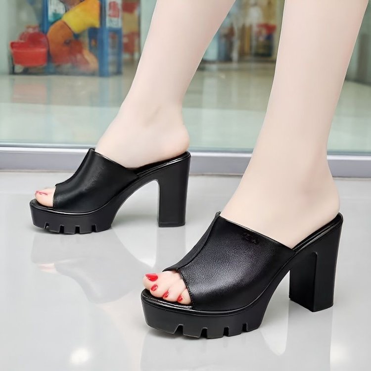 Zapatillas de pez, zapatillas frías, zapatillas de altura de moda, zapatillas de tacones altos, zapatillas antideslizantes, tacones gruesos, impermeables