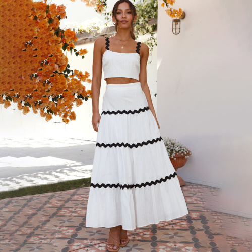 European and American Cross-Border 2024 Summer Independent Station New Women's Two-Color Striped Tank Top + Striped Long Dress Set