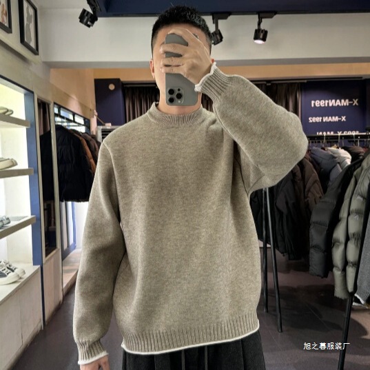 High-Density, Thick, Rolled-Edge Design Sweater for Winter, Soft and Warm, with a Unique Lazy Style for Men