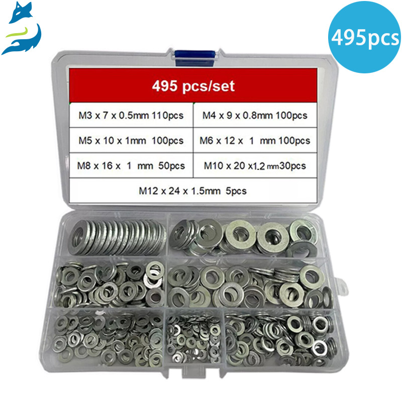 304不锈钢垫片 495PCS垫圈金属平垫片五金平垫圈垫片m3m4m5m6-m12