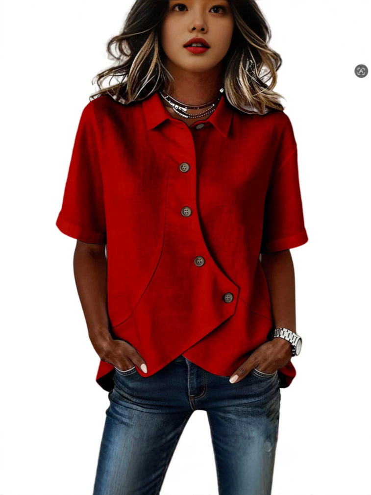 European and American Amazon Women's Casual Solid Color Irregular Shirt