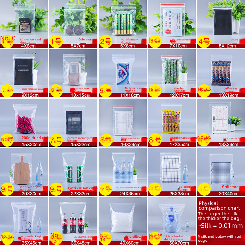 11 12 14-micron Plastic PE Ziplock Bags, Transparent Food Packaging, Thickened Sealed Pouches for Snack Portioning—Wholesale