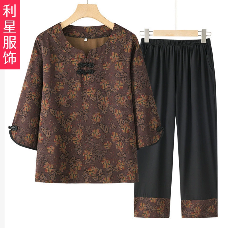 Средний и пожилой летний женский костюм с половинным рукавом Старушка новая футболка бабушка летняя одежда мама тонкая одежда