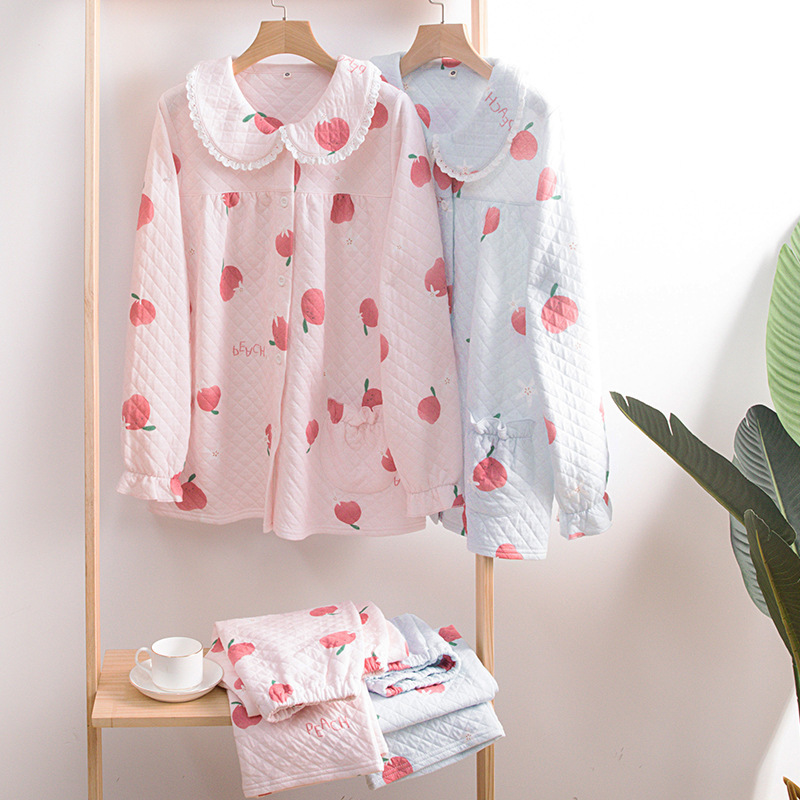 特价促销女士三层暖棉花蜜桃可爱加厚空气层暖棉睡衣套家居服套装
