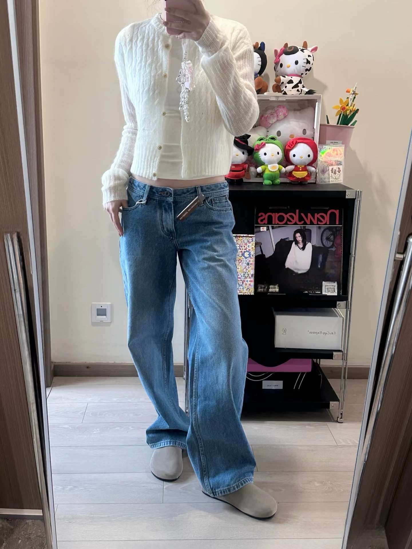 Джинсы женские светло-голубые, потертые, средней-low талией, новая slim 080L, чистый хлопок, свободные, прямые, cow 5010