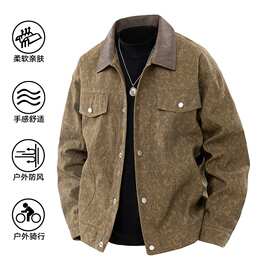 JK2508抖音控图不能上 联系拿其他风格图片 复古皮质拼接翻领底