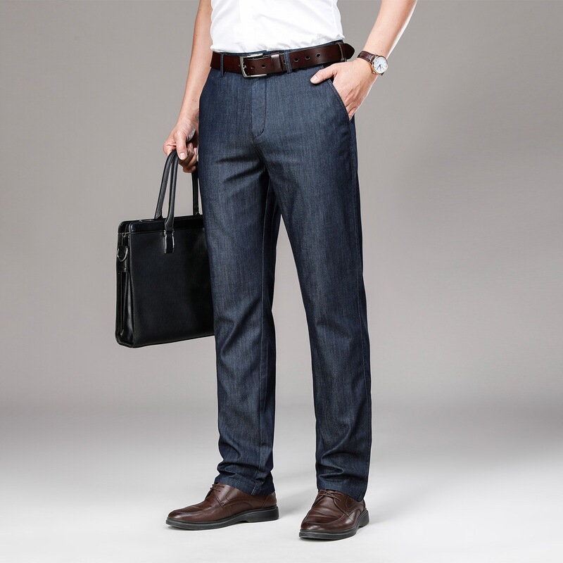 Men's Silk Denim Jeans 2026 New Style Business Casual Middle-Aged Dad Fashion Versatile Casual Long Pants