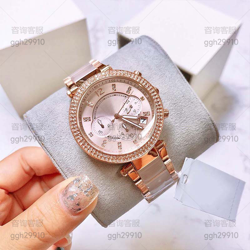 Hot-Selling Mk Watch Original Fashion High-End Ladies Diamond-Encrusted Starry Sky Three-Eye Quartz Watch Mk5896