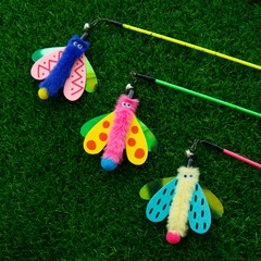 Cat Wand Glitter Flying Insect Bell Long Rod Cat Toy Insect Durable Bite-Resistant Creative Funny Cat Wand Solid Durable