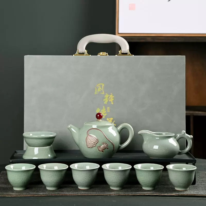 哥窑陶瓷功夫茶具套装整套礼盒装茶壶茶杯茶叶罐泡茶高档商务礼品