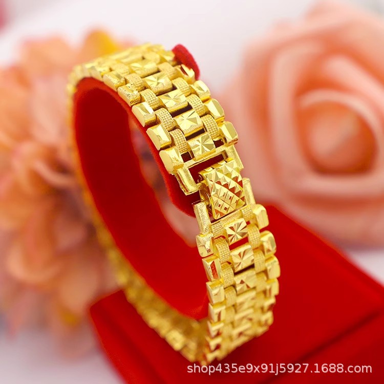 Copper·Gold-Plated Cross-Border Supply Jewelry Creative Gold-Plated Bold and Unique Men's Bracelet Thick Sand Gold Wide Edge Bracelet