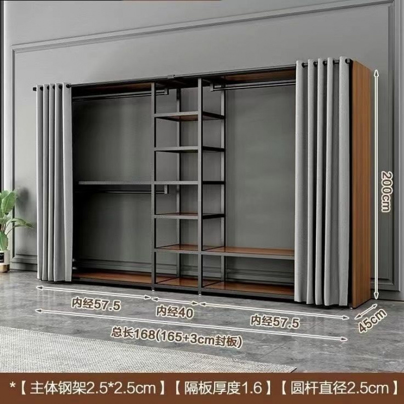 衣帽架钢结构衣柜家用卧室加厚双层加粗衣帽架两层金属简约现代|undefined