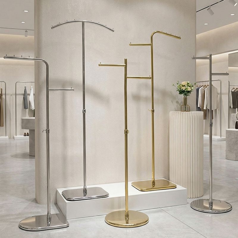 Clothing Store Display Rack with Stainless Steel Floor-Standing Hangers, Side-Mounted Island Display Shelves for Women's Clothing Stores