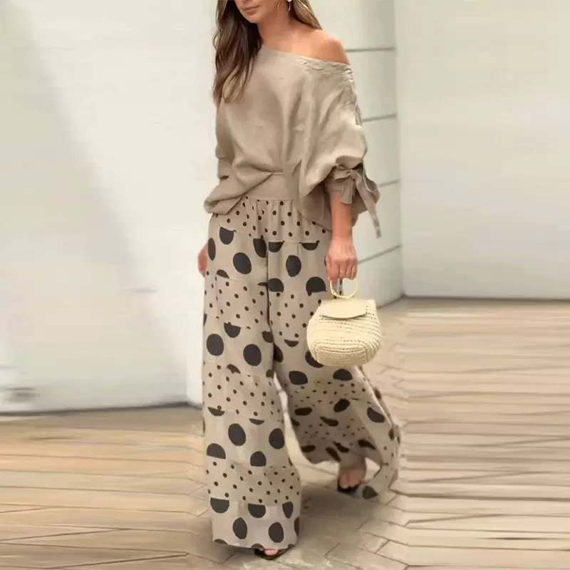 2025夏季新款欧美亚马逊跨境时尚斜领一字肩休闲裤套装女