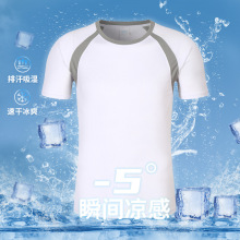 男士圆领运动速干短袖t恤衣服冰丝吸汗马拉松夏季工作服拼色男
